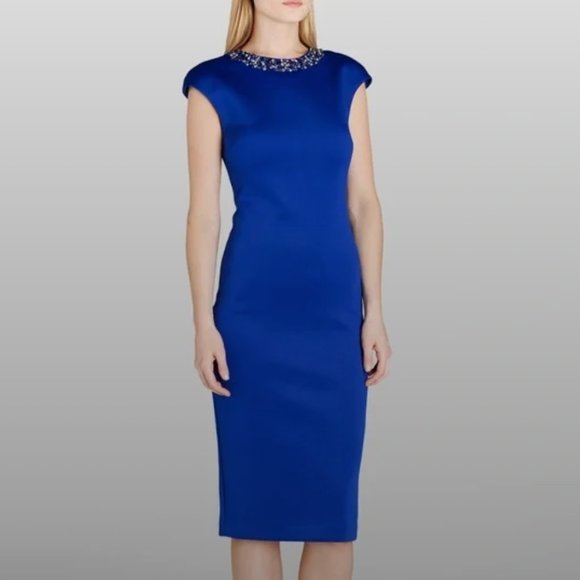 ted baker royal blue sequin neckline sheath dress - Picture 1 of 8